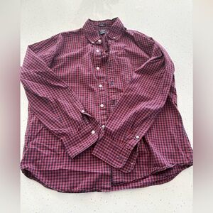 J. Crew Men's Burgundy Plaid Button Down Cotton Shirt, L